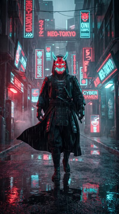 Neon Oni Mask Wallpaper